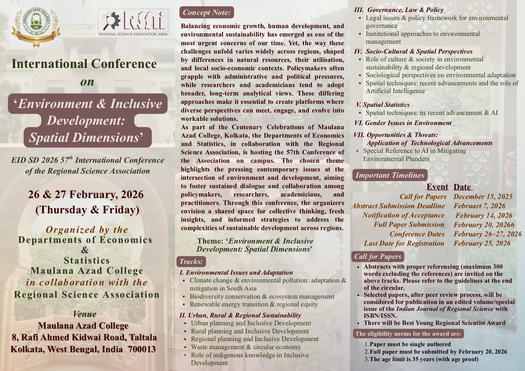 International Conference on Environment & Inclusive Development: Spatial Dimensions @ 26th & 27th Feb,2026